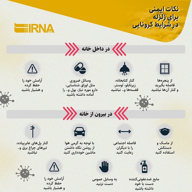 نکات ایمنی برای زلزله در شرایط کرونایی حامیان سلامت و ایمنی نیروی کار