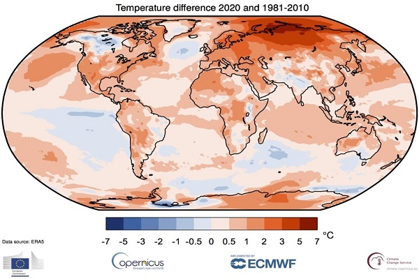 ۲۰۲۰ رکورد گرمای زمین در سال ۲۰۱۶ را تکرار کرد