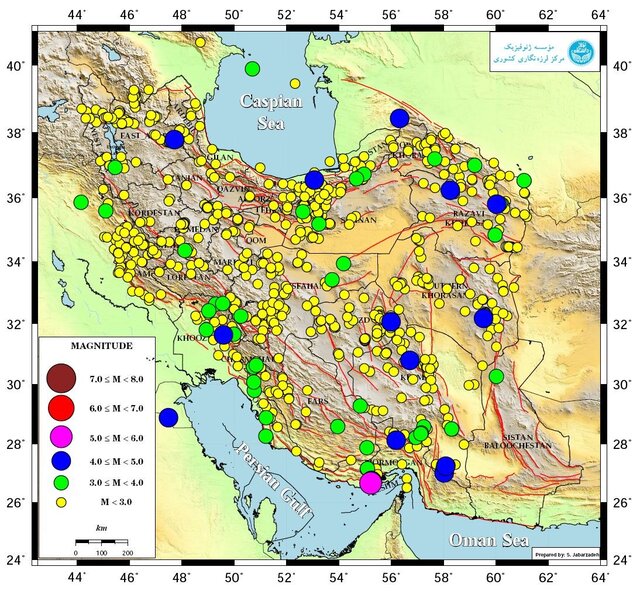 نقشه رومرکز زمین‌لرزه‌های ایران و نواحی مجاور در دی‌ماه ۱۳۹۹
