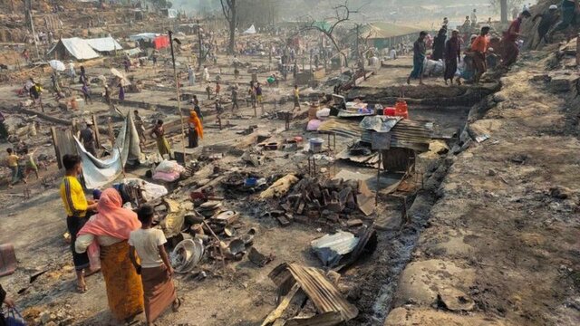 آتش‌سوزی در اردوگاه پناهجویان در بنگلادش هزاران نفر را بی‌خانمان کرد