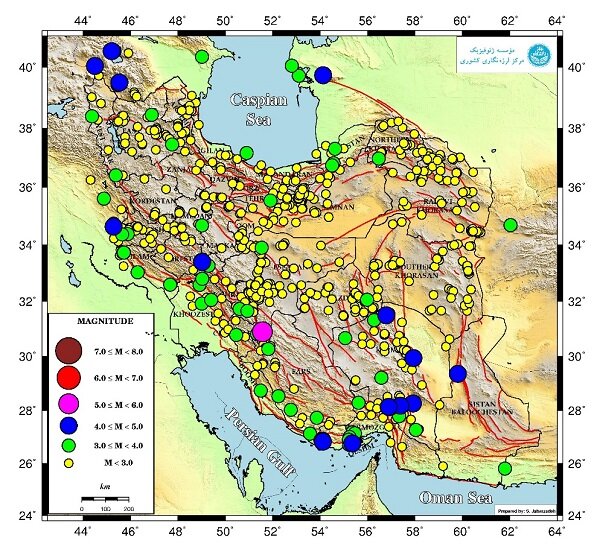 نقشه زمین‌لرزه ها در بهمن