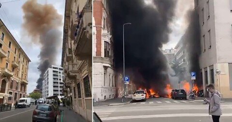 وقوع انفجار در مرکز شهر «میلان» ایتالیا/ چند خودرو طعمه حریق شدند