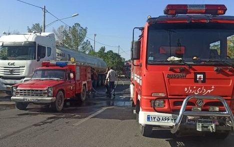 حریق یک تانکر ۳۱ هزار لیتری حمل گازوئیل در زواره