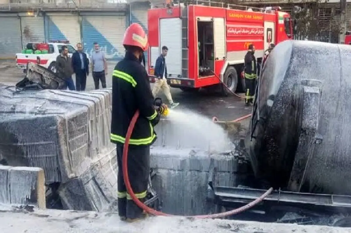 مرگ یک کارگر راننده بر اثر حریق تانکر حمل سوخت