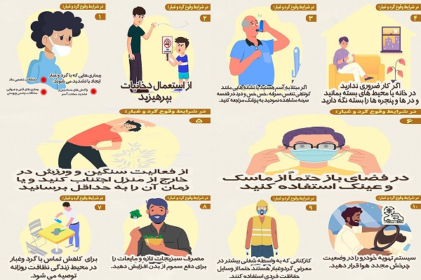 اینفوگرافیک/ در شرایط وقوع پدیده گرد و غبار چه باید کرد؟